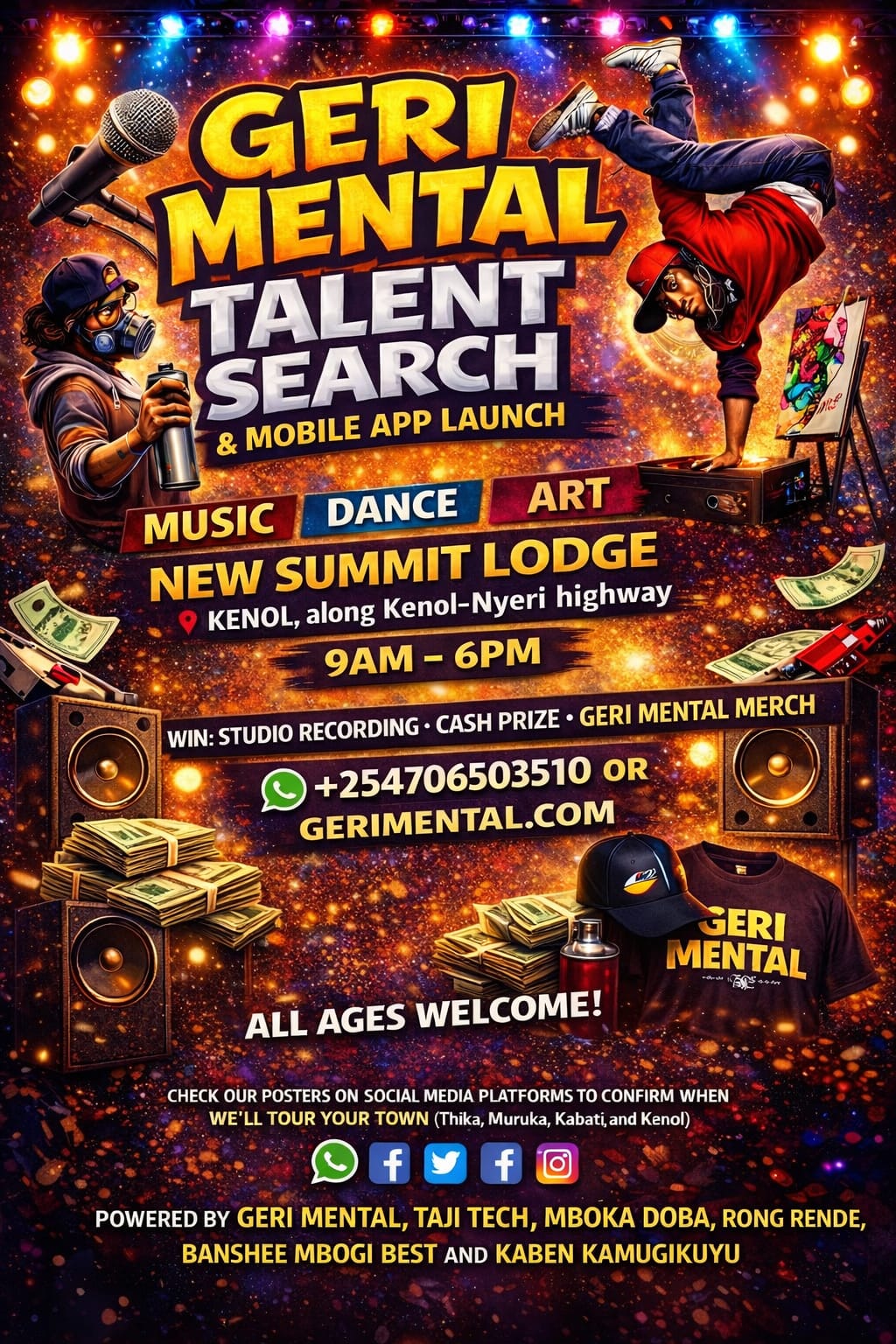 Talent search poster featuring music dance and art categories